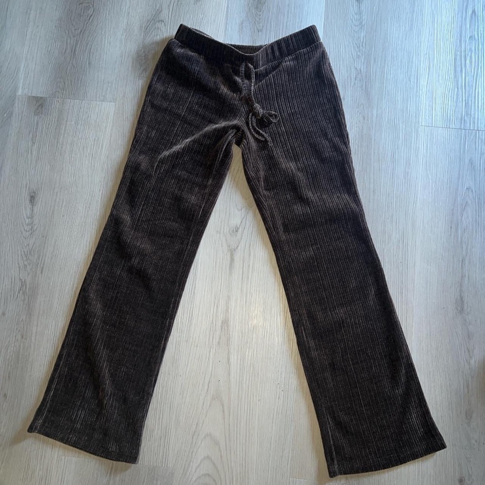 Brown 90s style low rise front tie flared leg pants